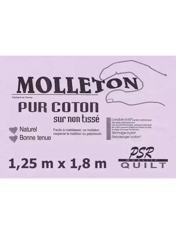 PSR QUILT Molleton PUR COTON sur non-tissé 1,25m x 1,8m