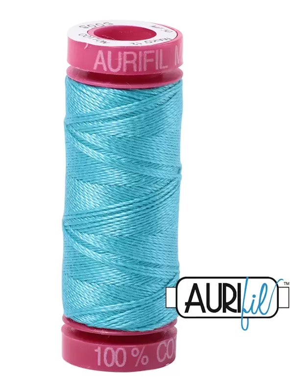 FIL COTON MAKO 12 AURIFIL 5005 Bright Turquoise - Petite bobine de 50 mètres