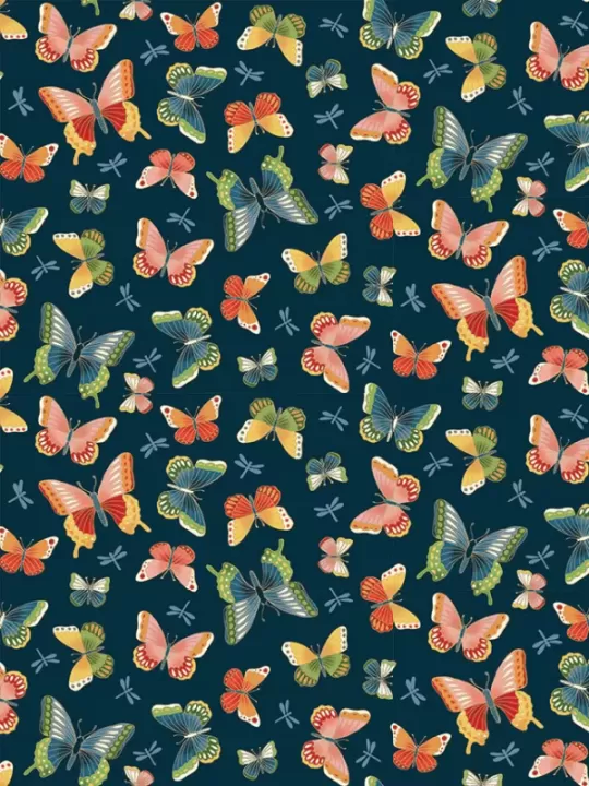 MAKOWER UK - Tissu Patchwork MICHIKO 2334-B Butterflies Navy Blue