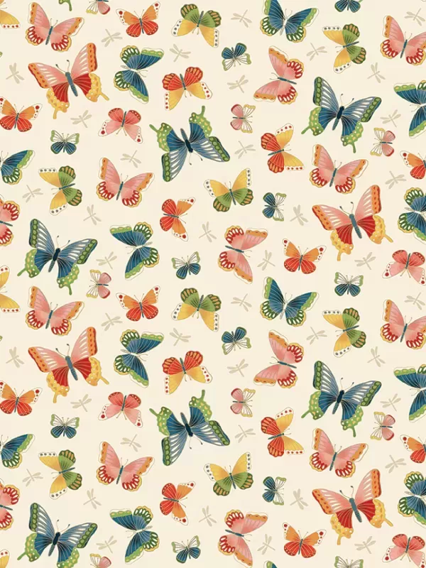 MAKOWER UK - Tissu Patchwork MICHIKO 2334-Q Butterflies Cream