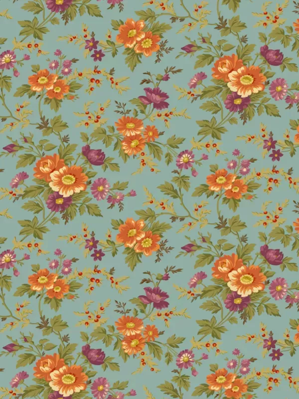 WILDBERRY CREEK par Renée Nanneman 296.T Wildberry Floral Teal