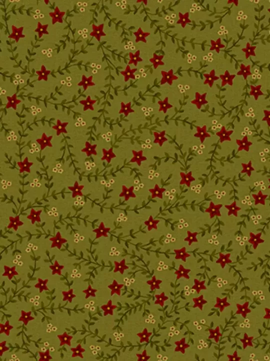 HENRY GLASS FABRICS - FARMHOUSE CHRISTMAS par Kim Diehl 9670.66 Green Vines and Red Flowers