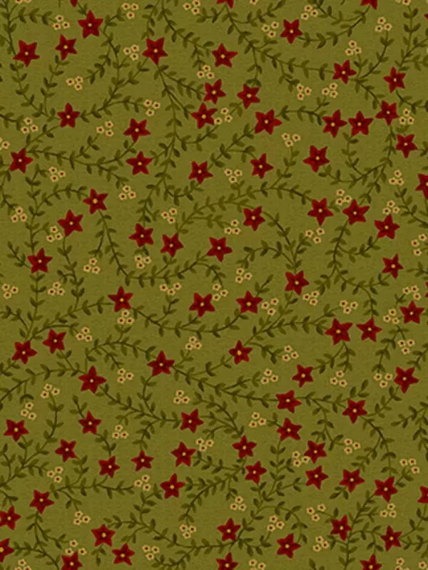 HENRY GLASS FABRICS - FARMHOUSE CHRISTMAS par Kim Diehl 9670.66 Green Vines and Red Flowers