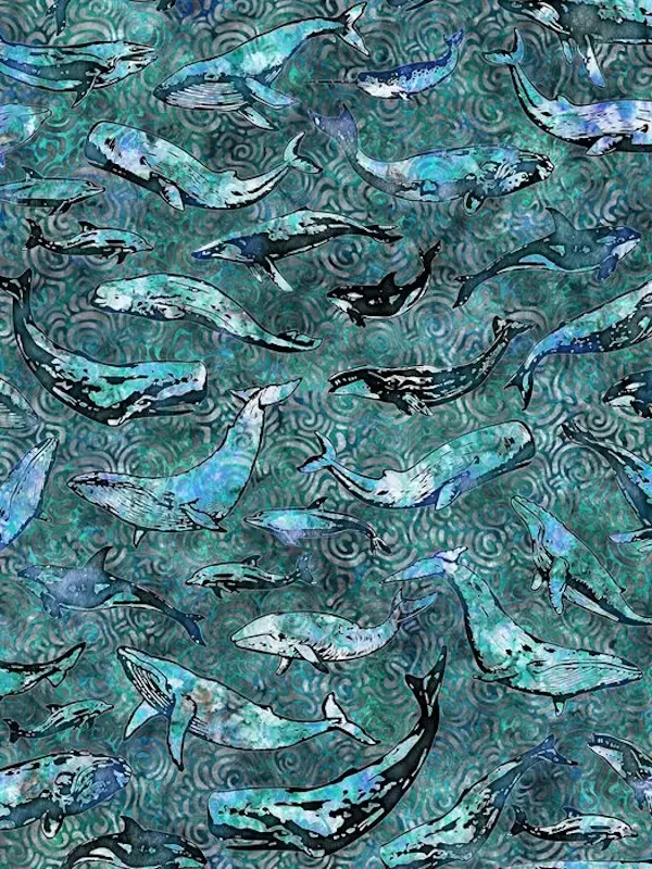 QT FABRICS - AQUATICA par Dan Morris 28120.Q Whales Teal