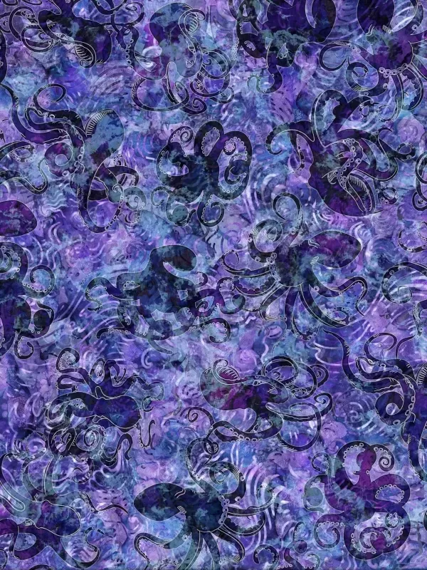 QT FABRICS - AQUATICA par Dan Morris 28122.V Octopus Purple