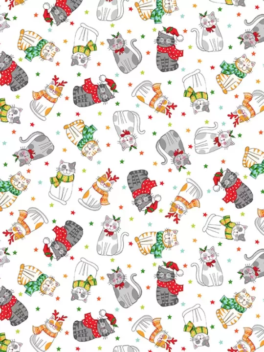 SANTA PAWS par Makower 2476.W Scatter Cats White