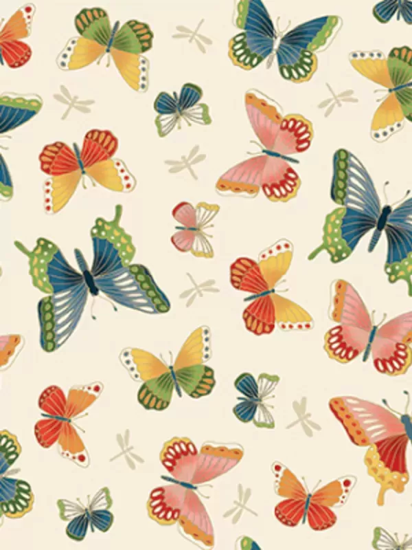 MAKOWER UK - Tissu Patchwork MICHIKO 2334-Q Butterflies Cream