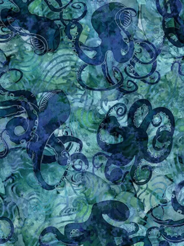 Tissus QT FABRICS - AQUATICA par Dan Morris Réf 28122.Q Octopus Teal