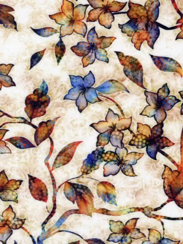 QT FABRICS - PERIWINKLE par Dan Morris 28630.A Leaves Branches Tan