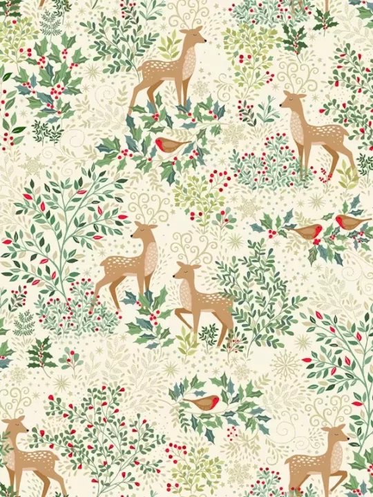 MAKOWER - Tissu Patchwork ENCHANTED CHRISTMAS 026-Q Dasher Cream