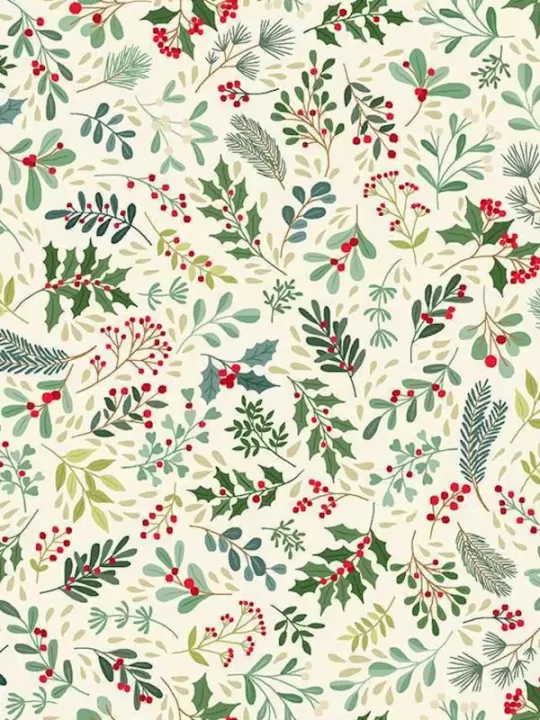 MAKOWER - Tissu Patchwork ENCHANTED CHRISTMAS 030-Q Foliage Cream