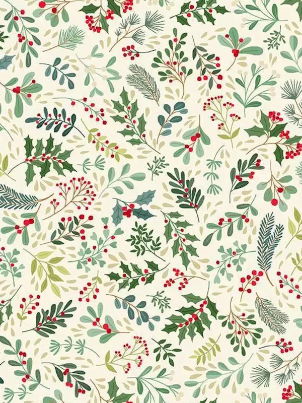 MAKOWER - Tissu Patchwork ENCHANTED CHRISTMAS 030-Q Foliage Cream