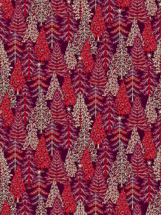 MAKOWER - Tissu Patchwork ENCHANTED CHRISTMAS 029-R Forest Red