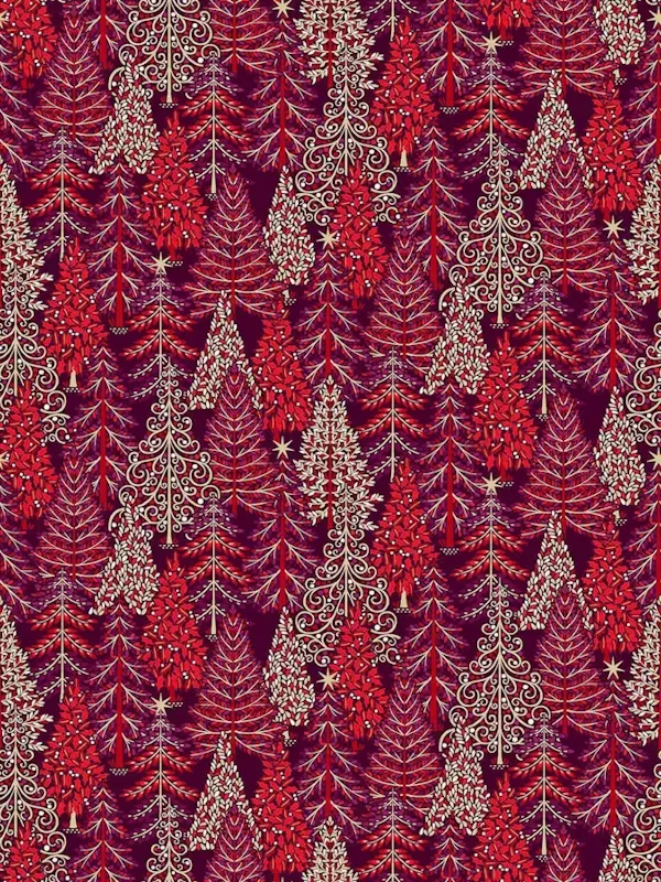 MAKOWER - Tissu Patchwork ENCHANTED CHRISTMAS 029-R Forest Red