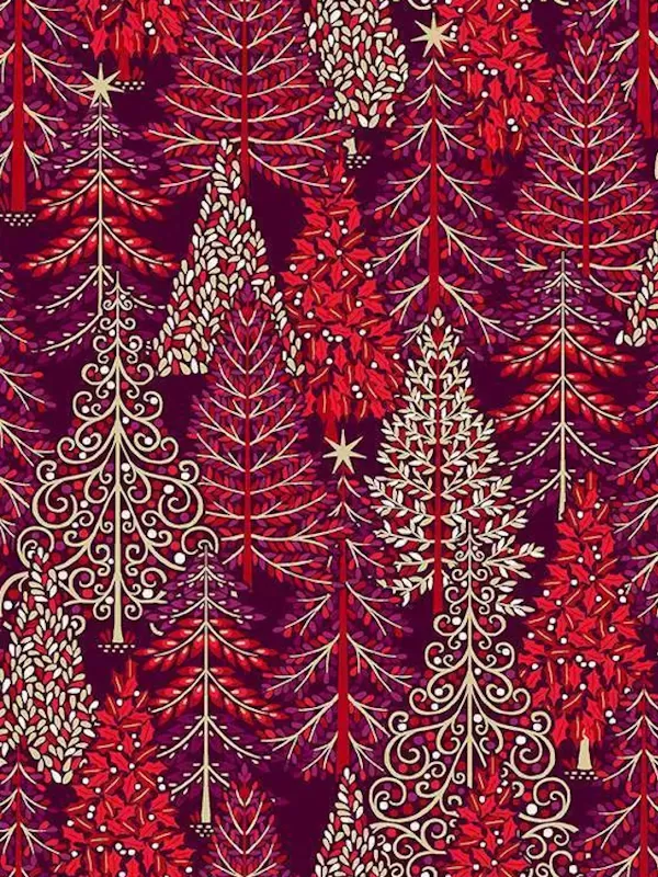 MAKOWER - Tissu Patchwork ENCHANTED CHRISTMAS 029-R Forest Red