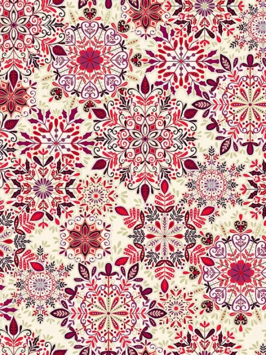 MAKOWER - Tissu Patchwork ENCHANTED CHRISTMAS 027-R Snowflakes Red