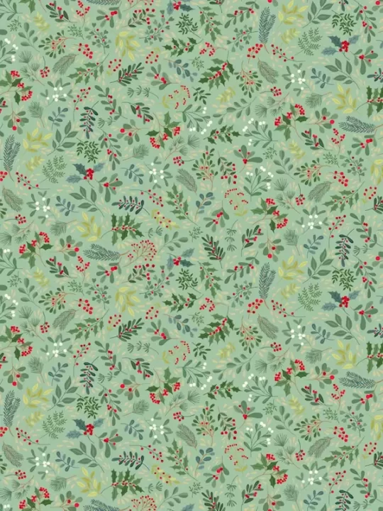 MAKOWER - Tissu Patchwork ENCHANTED CHRISTMAS 030-G2 Foliage Lt Green