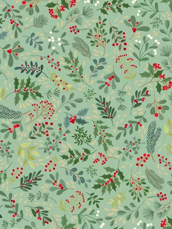 MAKOWER - Tissu Patchwork ENCHANTED CHRISTMAS 030-G2 Foliage Lt Green