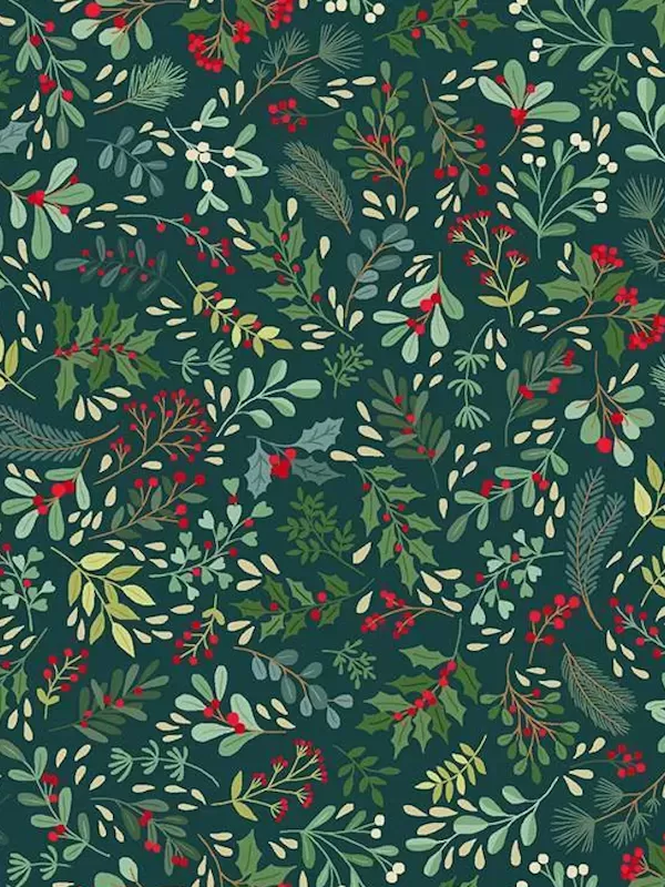 MAKOWER - Tissu Patchwork ENCHANTED CHRISTMAS 030-G8 Foliage Dk Green